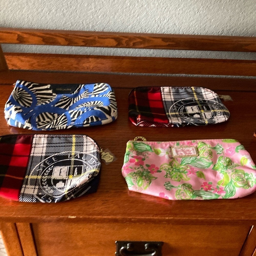 Lot of 4 Estée Lauder Lilly Pulitzer Red Blue Tartan New Makeup bags